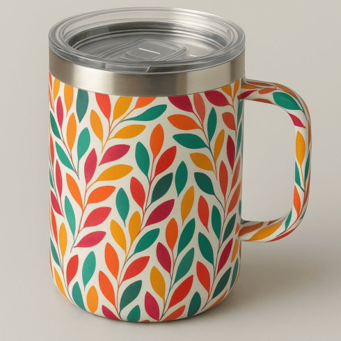 “Elegant Off-White and Black Mug Mockups with Multicolor Petals & Clear Silver Lid” cover image.