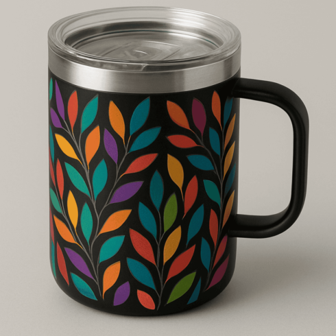 “Black Mug Mockups with Multicolor Petals & Blue Accents + Silver Transparent Cover” cover image.