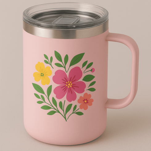 “Pink Petal Fusion Mug and Roseberry Mug Mockups Duo with Transparent Lid” cover image.