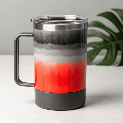 “Modern Trio-Tone Mug Mockups (Red/Grey/Black) with Transparent Lid” cover image.