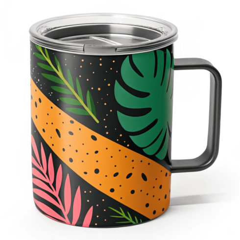 “Multicolour Mug Duo Mockups (Black, Pink, Orange & Green) with Transparent Cover” cover image.