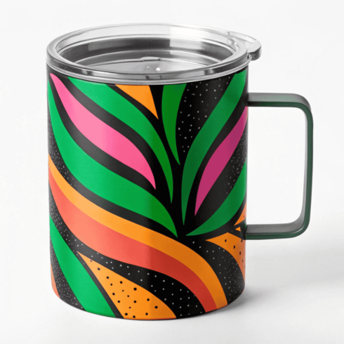 “Modern Multicolour Mug Pair Mockups with Clear Cap – Black Pink Orange Green” cover image.