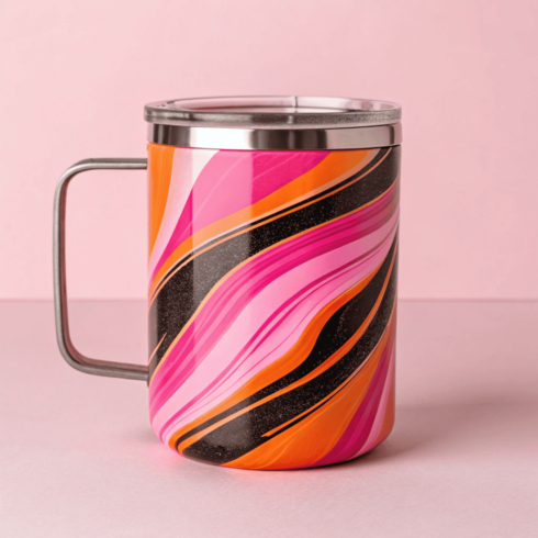Vivid Harmony Mug Mockup Duo: Baby Pink, Shocking Pink, Orange & Black cover image.