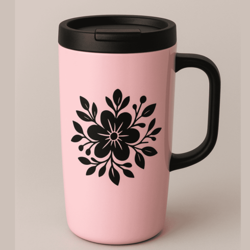 Pink Floral Charm & Midnight Travel Mug Black Duo cover image.
