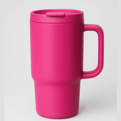 Hot Pink & Sky Blue Vibe Travel Mug mockup Duo cover image.