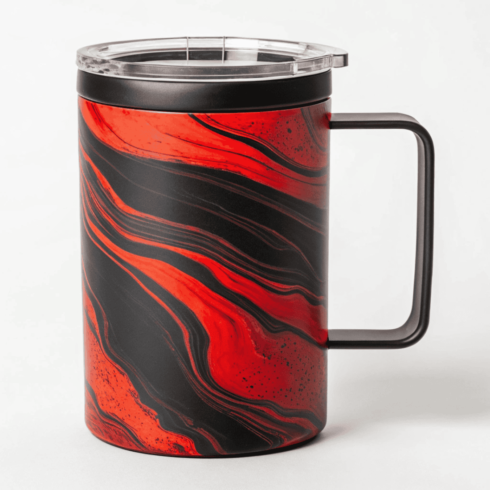 Modern Red Paint and Black Travel Mug Mockup Duo – Silver Finish cover image.