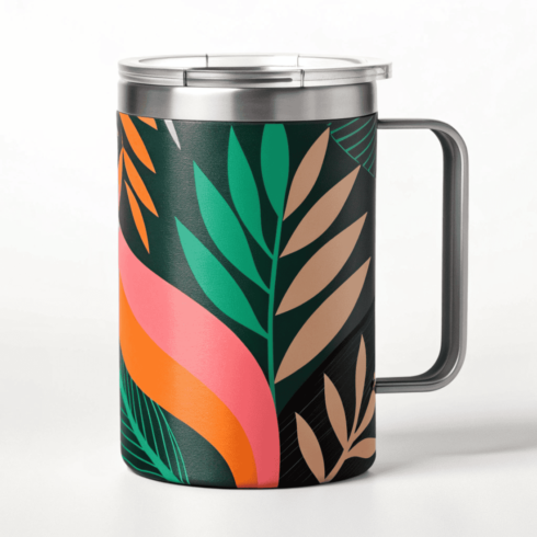 Multicolor Mug Mockup Duo with transparent lid – Green, Black, Orange & Pink cover image.