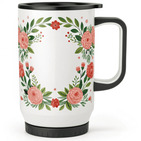 Timeless Petals Duo – Multicolour Floral White & Black Travel Mugs cover image.