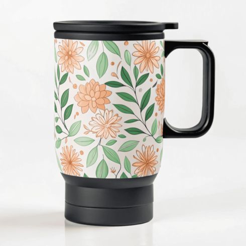 Petal Elegance Duo – Multicolour Floral Framed Travel Mugs cover image.