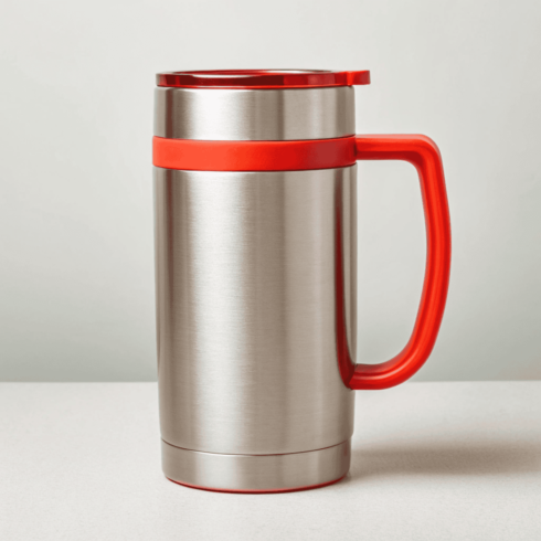 Steel & Spice Pair – Silver& Red , Orange-Brown Black Travel Mugs cover image.