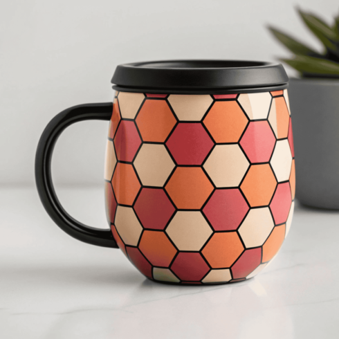 Geometric Hexagon Coffee & Tea Mug Mockups Duo – Warm Neutral Set cover image.