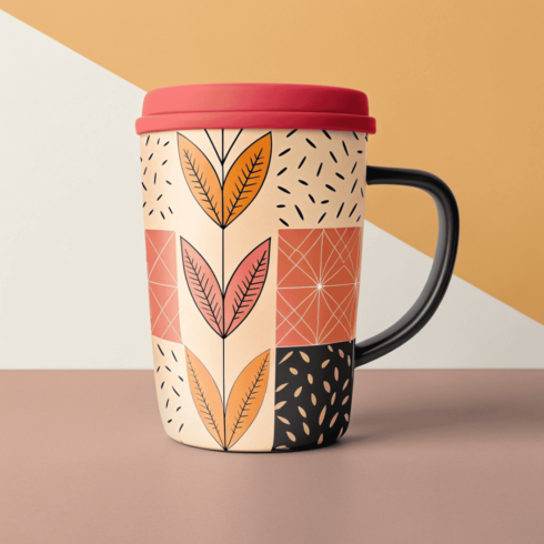 Reusable Mug Mockups Duo – Geometric Design with Black Lid cover image.