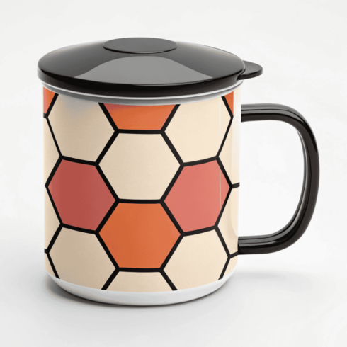 Reusable Mug Mockups pair – Geometric Design & water paint design with Black Lid cover image.