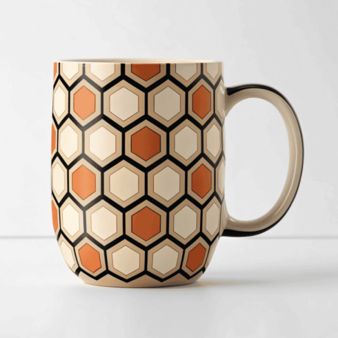 Multicolor Hexagon Mug Mockup Pair – Beige, Brown & Orange Tones cover image.