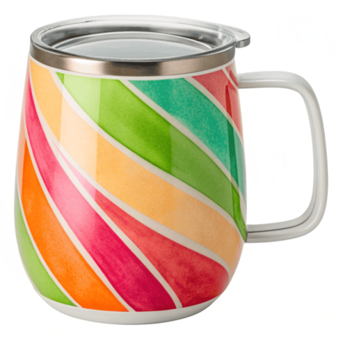 Vibrant Multicolor Insulated Mug Mockup Duo with Clear Lid cover image.