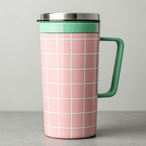 Baby Pink Travel Mug Mockups Duo – Silver & Green Accents cover image.