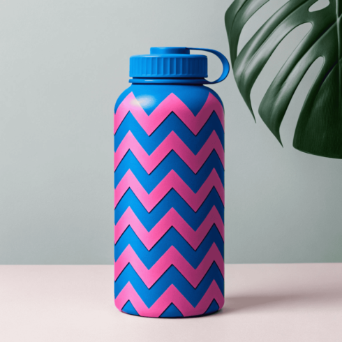 Zigzag Pattern & Solid Color Water Bottle Mockups Duo cover image.