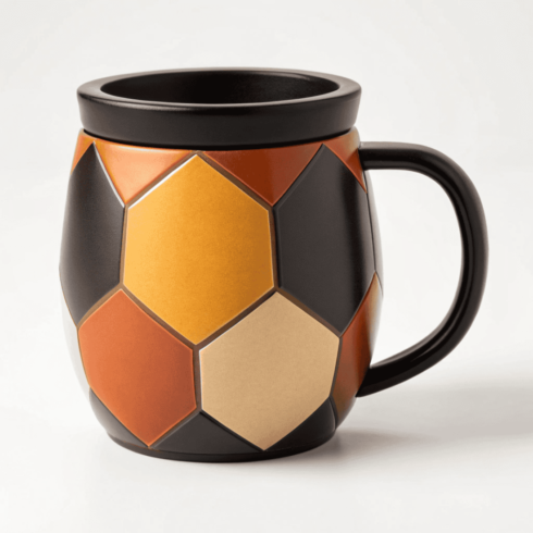 Stylish Multicolour Mug Mockup Set – Black Lid with Beige, Brown & Muted Orange cover image.
