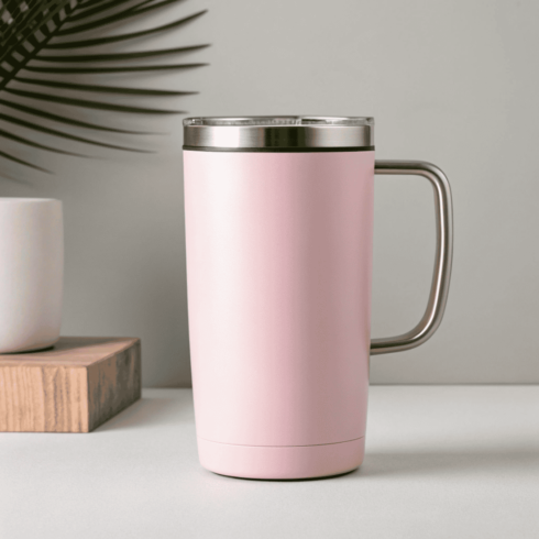 Modern Baby Pink Travel Mug Mockup Pair – Minimal & Artistic cover image.