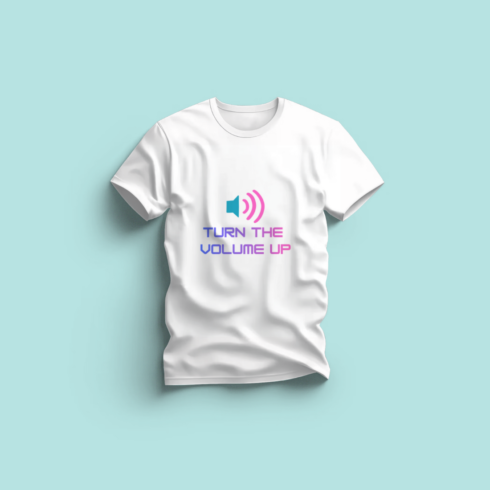 music T-shirt design, turn the volume up shirt, DJ quote tee, loud music apparel, typography T-shirt graphic, T-shirt, T-shirt mockup, T-shirt design cover image.