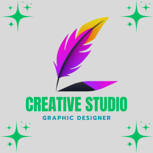 Creative Studio Feather Logo T-Shirt Design – Modern Graphic Designer Apparel cover image.