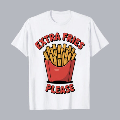 Red carton of french fries with text food fast food food PNG PSD Food T shirt Design cover image.
