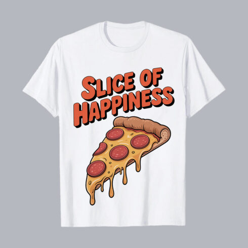 Slice of happiness pepperoni pizza illustration cheese food PNG PSD Food T shirt Design cover image.