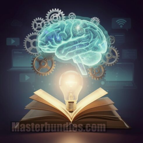 Concept of Education and Success – Online Learning Idea Brain Collage Illustration cover image.