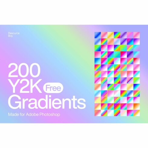 200 Y2K Photoshop Gradients Pack | Retro Futuristic Color Presets for Posters, Album Covers, Web & Graphic Design cover image.