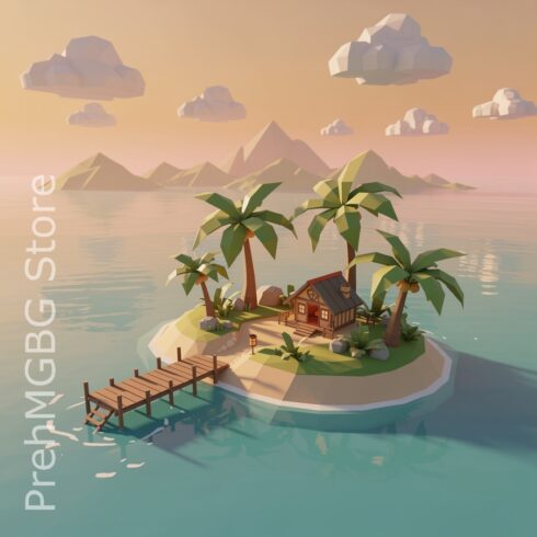 Enchanting Low Poly Island Paradise – 3D Rendered Fantasy Landscape with Dreamlike Atmosphere cover image.
