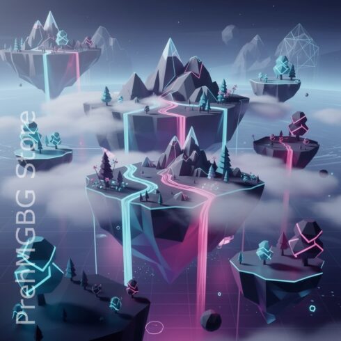 Floating Island Landscape Geometric Art Collection β Fantasy World Illustration with Surreal Abstract Style cover image.