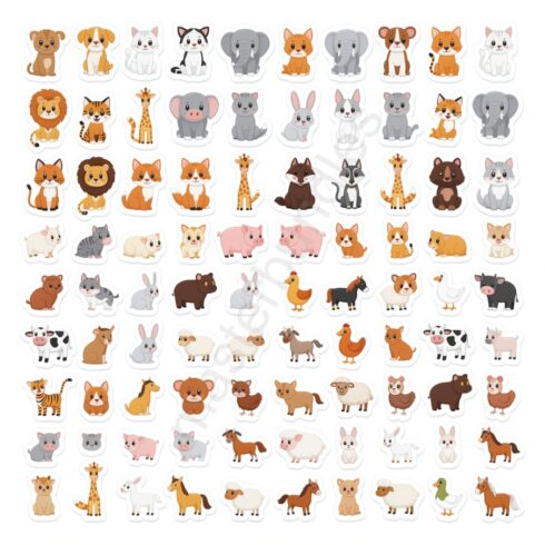 Cute Animal Die-Cut Illustration Set – Sticker-Style Animals with Bold White Borders for Crafts, Stickers & DIY Projects cover image.