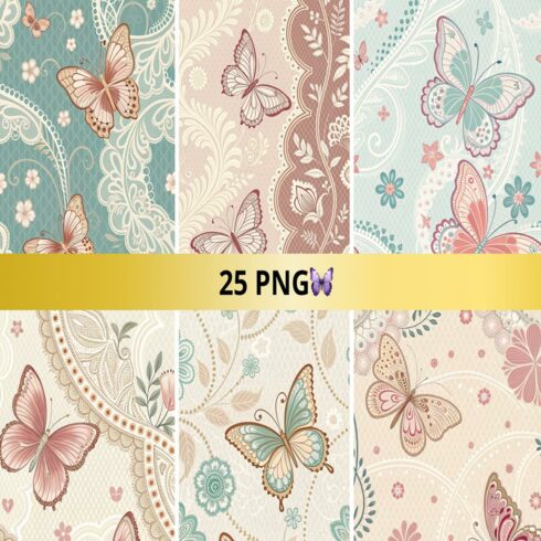 Butterfly Flower Background Digital Paper | 25 PNG Pastel Butterfly Papers | Digital Download cover image.