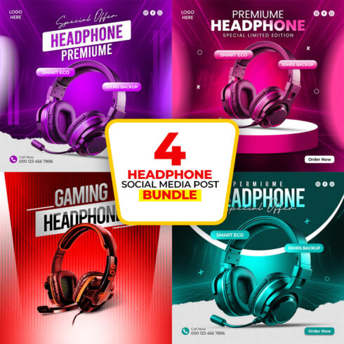 4 Headphone Social Media post Bundle cover image.