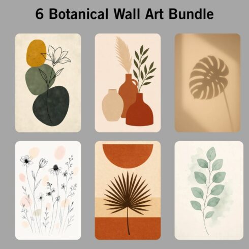6 Botanical Wall Art Bundle – Sage Green & Earthy Boho Prints (HD Quality) cover image.