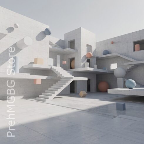 Surreal 3D Minimalist Barrier World – Abstract Geometric Shapes and Impossible Architecture cover image.