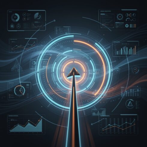 Arrow Hitting Digital Target Bullseye – Futuristic Technology, Business Success, and Strategic Achievement Concept cover image.