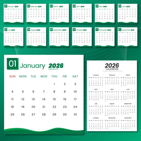 calendar 2026, yearly calendar vector in 2026, calendar template, calendar planner cover image.