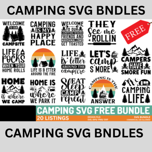 Free Camping SVG Bundle cover image.