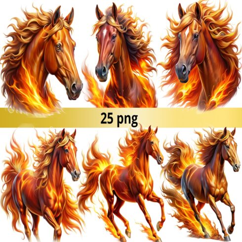 Fire Horse Clipart | Chinese Zodiac 2026 | 25 Red Horse PNG | Year of the Horse Digital Download cover image.