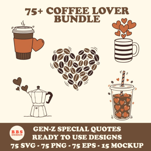 75+ Coffee Lover Aesthetic SVG Bundle | Gen-Z Caffeinated Quotes & Minimalist Coffee Illustrations for Cricut, Stickers, Sublimation & Canva cover image.