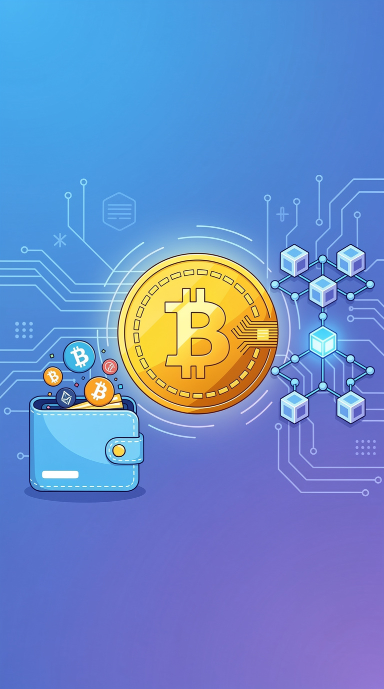 Cryptocurrency Vector Illustration with Bitcoin Coin, Digital Wallet, and  Blockchain Symbols - MasterBundles