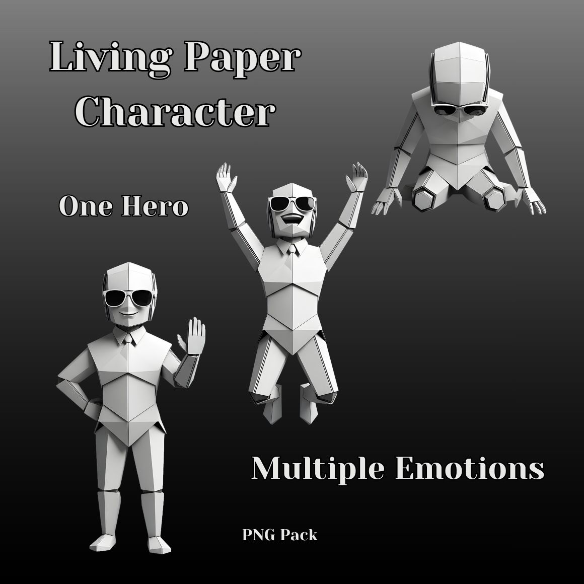 Living Paper Character — 1 UI Hero, Multiple Emotions | PNG Pack ...