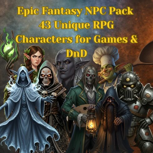 Epic Fantasy NPC Pack — 43 Unique RPG Characters for Games & DnD cover image.