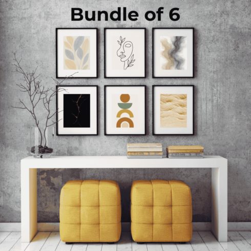 Mega Boho Wall Art Bundle - 6 High-Res Abstract Prints (Neutral & Gold) cover image.