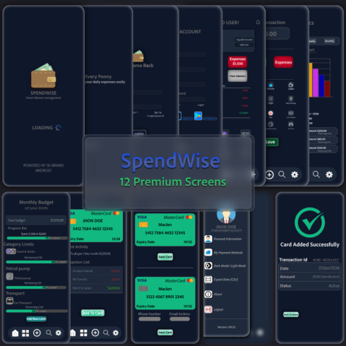 SpendWise - Premium Finance & Expense Tracker App UI Kit (12 Screens) cover image.