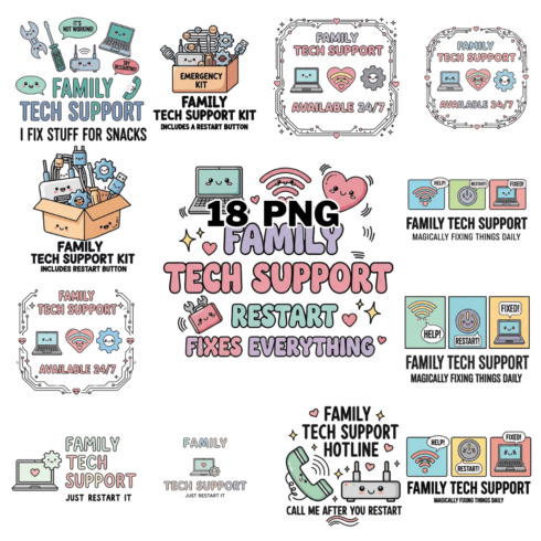 Cute Family Tech Support Sublimation Clipart Bundle cover image.