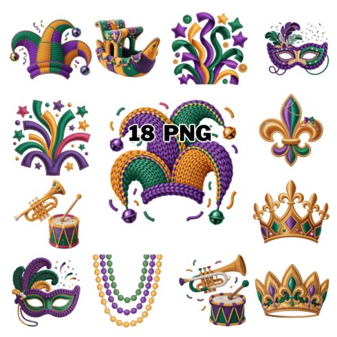Knitting & Crochet Mardi Gras Sublimation Clipart Bundle cover image.