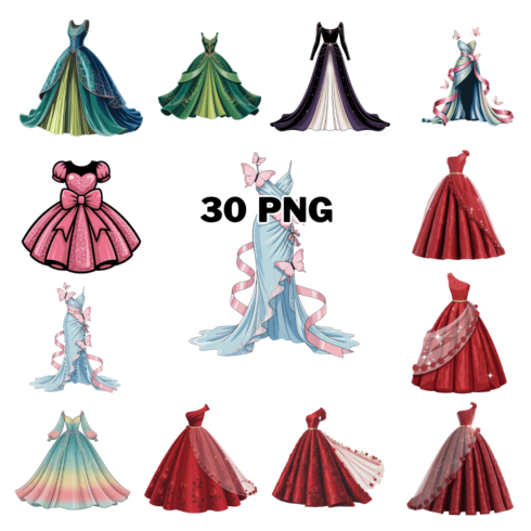 Elegant Ball Gown Fashion Sublimation Clipart Bundle cover image.