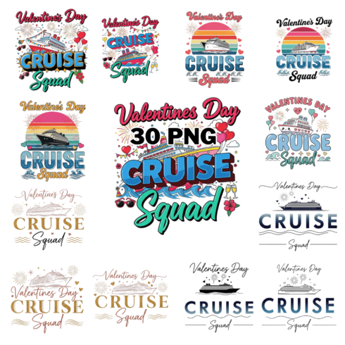 Valentines Day Cruise Squad Design With Ship Sublimation Clipart Bundle cover image.